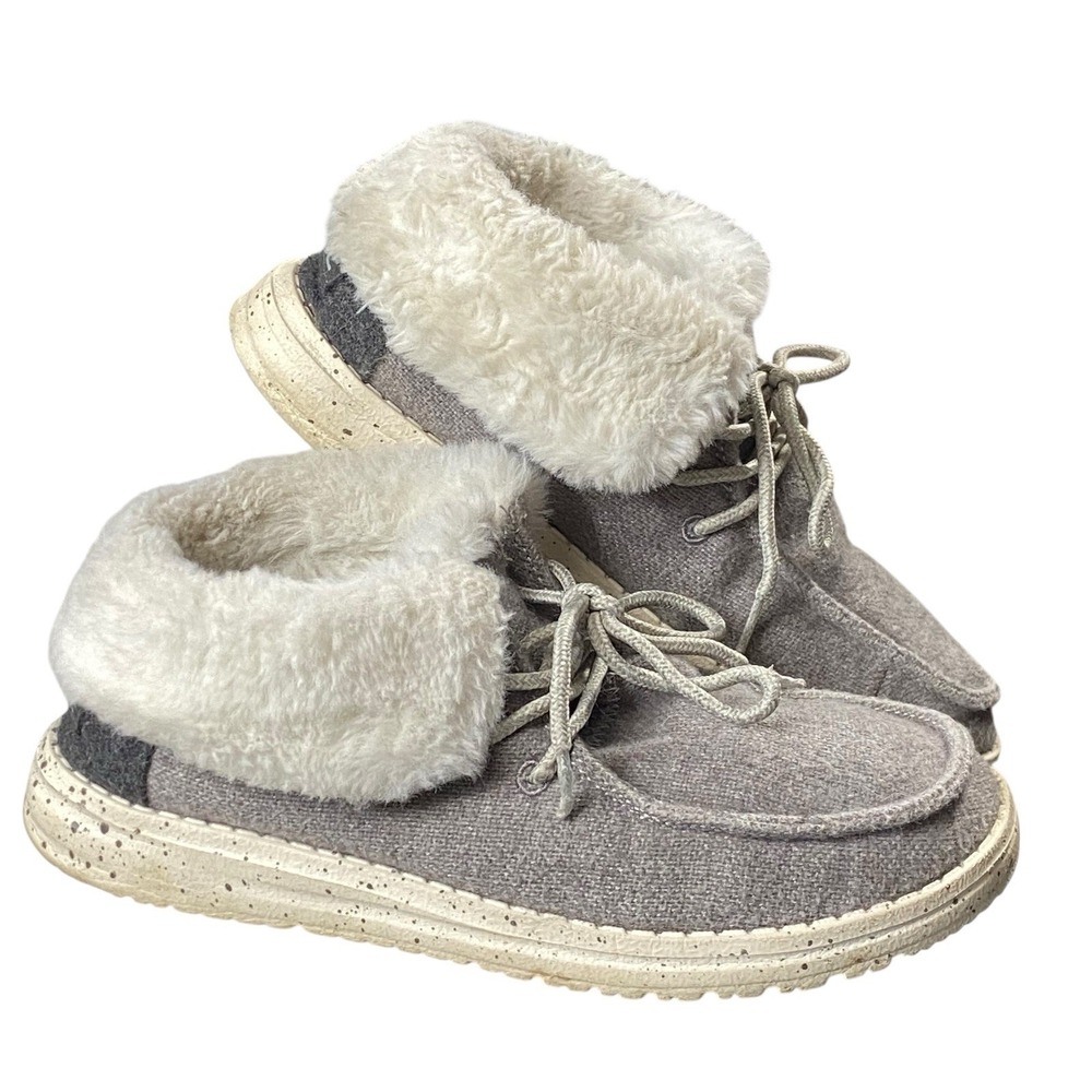 Hey Dude Wool Britt Shoes Womens 6‎ 37 Gray Fuzzy Cozy Winter Comfortable Casual